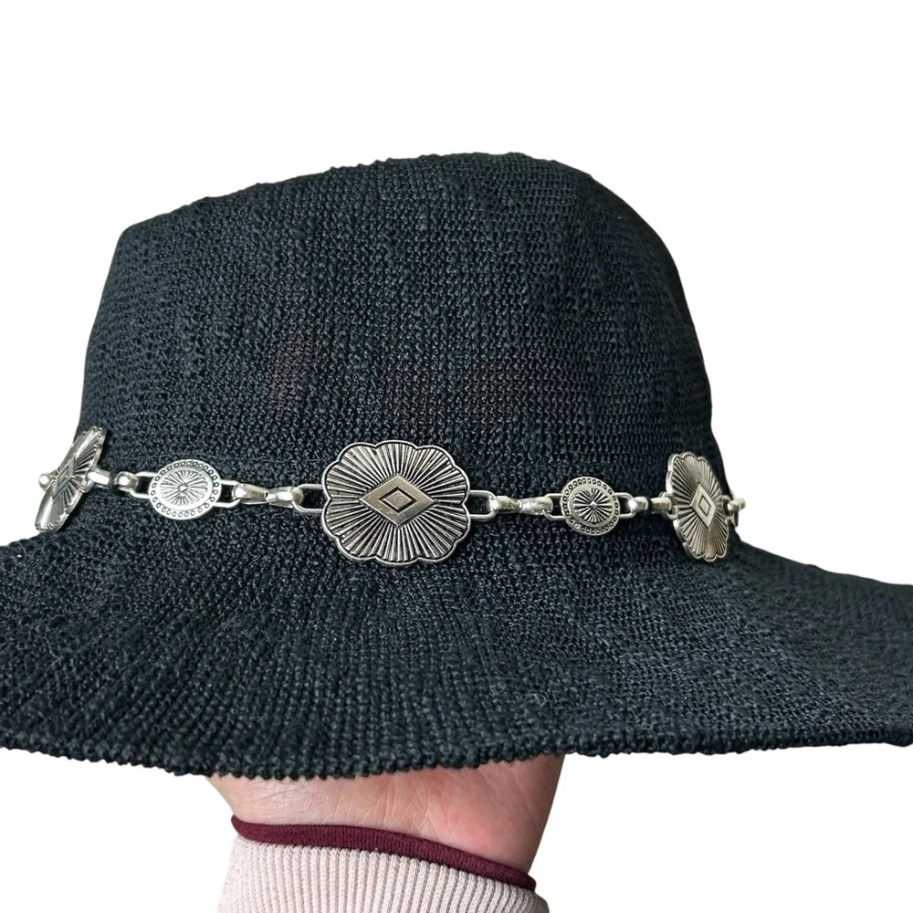 Black Floppy Hat with Silver Metal Accents + Belt Detail